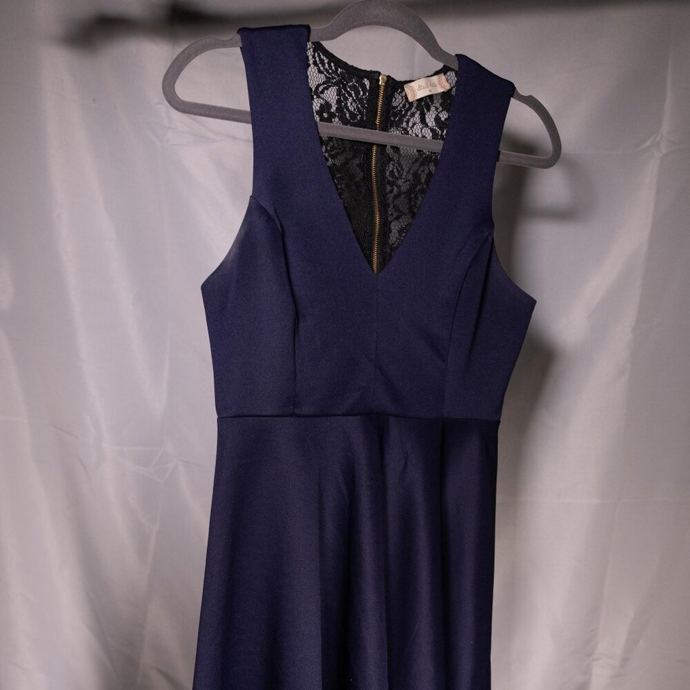 Navy Dress with Black Lace